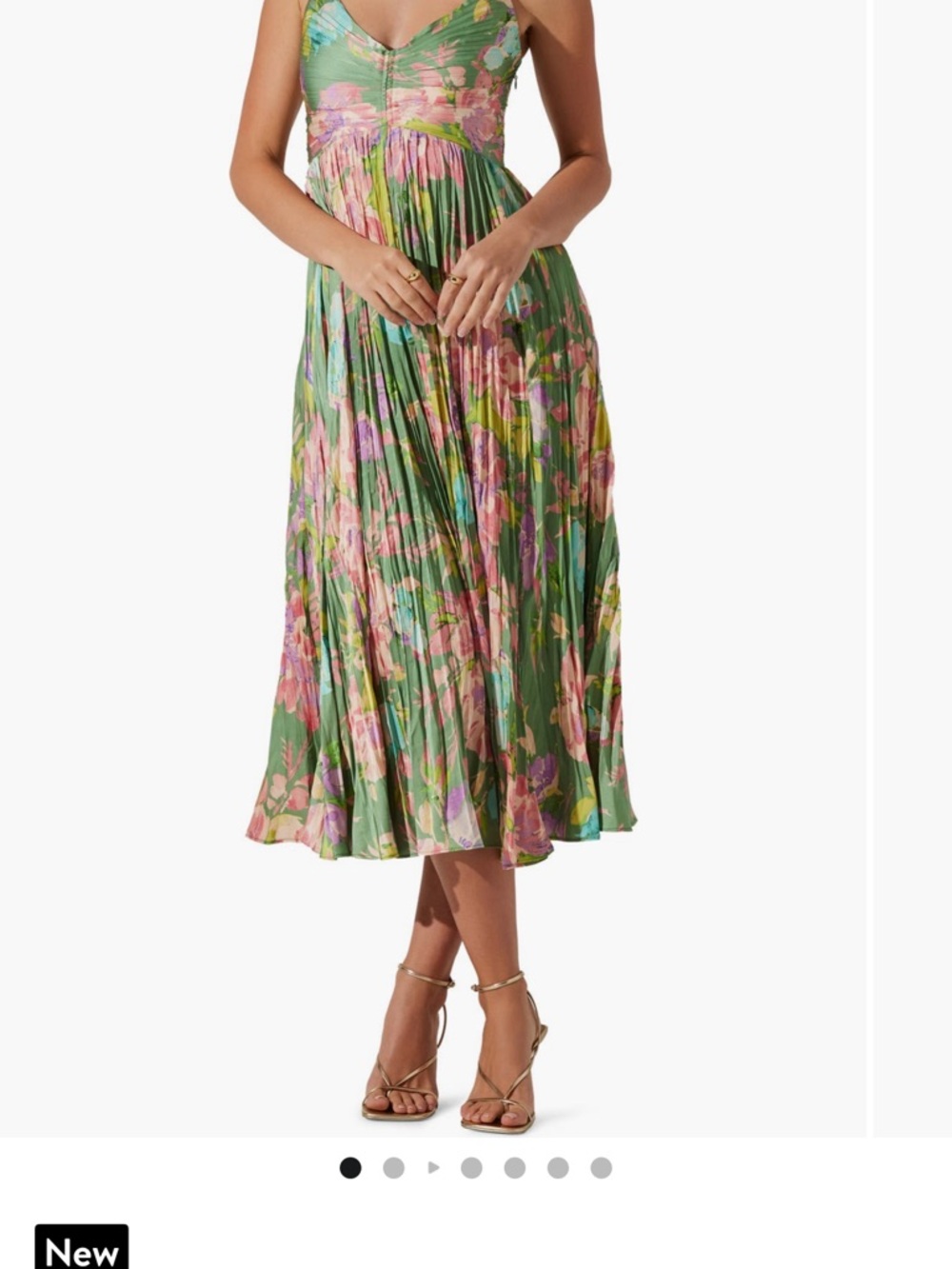 Astr Pleated Floral Midi Skirt in Green and Pink